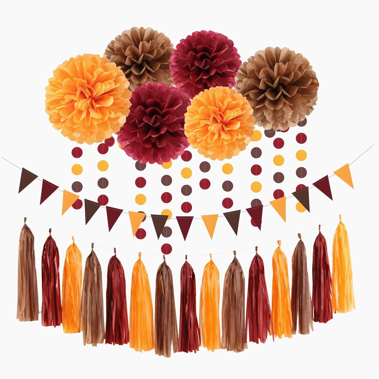 Brown Burgundy Orange Party-Decorations - 23pcs Fall Autumn Thanksgiving